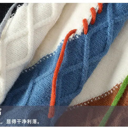 Autumn Winter Warm Mens Knitted Sweaters Fashion Patchwork O Neck Knit Pullovers Korean Streetwear Pullover Casual Mens Clothing