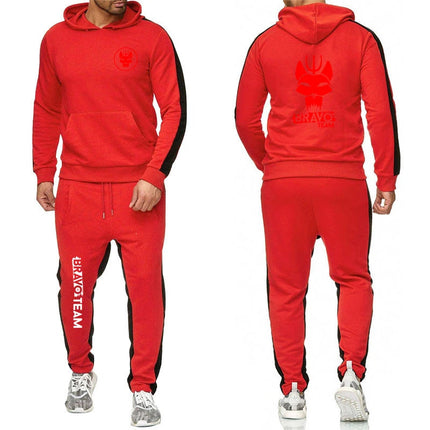 2025 Spring And Autumn Men's Bravo Team Symbol Seal Team Logo Print Lightweight Popular Solid Color Hoodies Pants Sport Suits PlatiNum