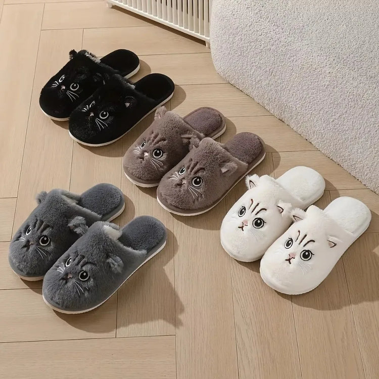 Womens Fuzzy Cat Slippers Winter Warm Cozy Indoor House Shoes With Soft Non Slip EVA Sole Cute Animal Design For Home Use