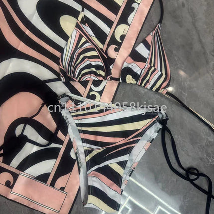 Costumi da bagno di lusso da donna con sciarpa nera e logo firmato, set bikini con fascia per capelli firmata da designer, abbigliamento da spiaggia platinumshop