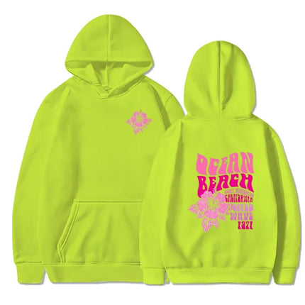 Women Fashion Casual Hoodies Ocean Beach Flower Slogan Front Back Pink Sweatshirts Beach Aesthetic Pullover Hoodie Trip Tops