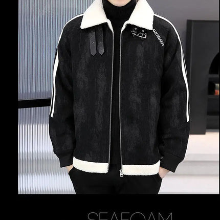 2024 Winter Woolen Motorcycle Jacket Men Thickened Velvet Casual Business Wool Blends Coat Hip Hop Social Streetwear Overcoat
