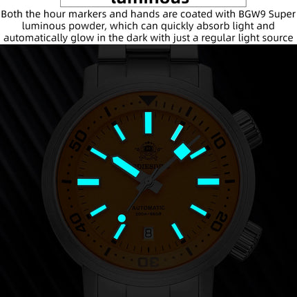 ADDIESDIVE 200M Automatic Dive Watch Men Japanese 8215 Sapphire Stainless Steel Luminous Mechanical Diving Wristwatch BGW9 Hands
