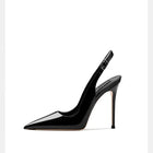 Sexy high-heeled sandals with pointed tips and elegant  summer patent leather strappy fashionable party women's shoes PlatiNum