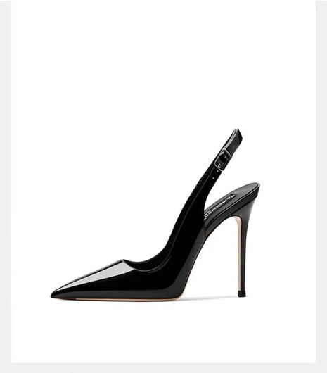 Sexy high-heeled sandals with pointed tips and elegant  summer patent leather strappy fashionable party women's shoes PlatiNum