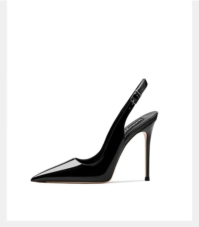 Sexy high-heeled sandals with pointed tips and elegant  summer patent leather strappy fashionable party women's shoes PlatiNum