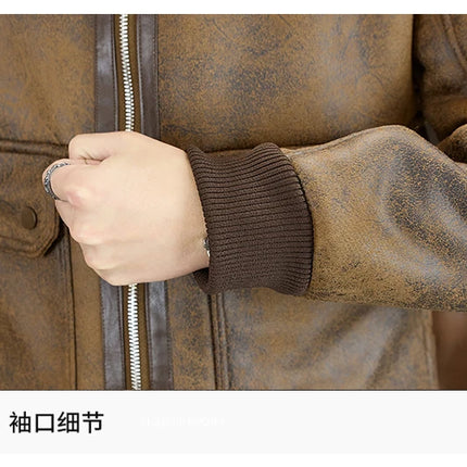 2025 Winter Fur Integrated Leather Jacket Men Thick Velvet Imitation Fur Leather Coat Loose Motorcycle Coat Casual Streetwear