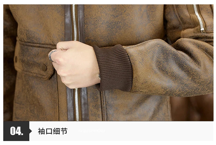 2025 Winter Fur Integrated Leather Jacket Men Thick Velvet Imitation Fur Leather Coat Loose Motorcycle Coat Casual Streetwear
