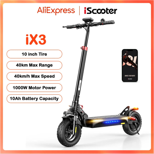 IScooter iX3 1000W max potente Scooter elettrico 40KM gamma 10 pollici fuoristrada pneumatico elettrico Kick Scooter 10Ah 40 KM/H Scooter per adulti