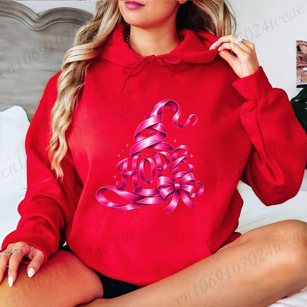 Hoodies for Women Autumn New Sweatshirts Pink Witch Hat Breast Cancer High Street Hoody Men's Top Plus Size Hooded Pullover