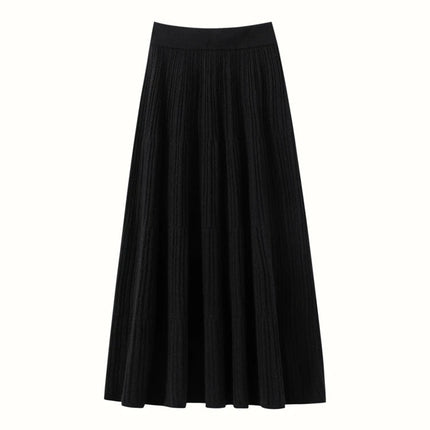 Autumn Winter Women Tiered Skirt Cashmere A-line Pleated Skirt Elastic Waist 100% Cashmere Knitted High Quality Soft Solid Dress PlatiNum