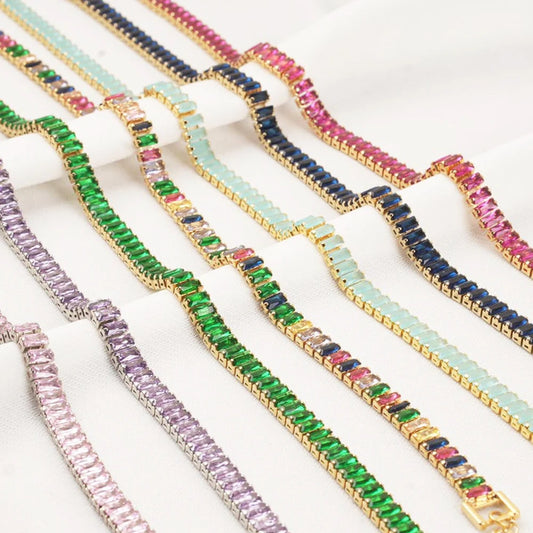 Collana girocollo con zirconi cubici da donna verde di lusso Collana con catena da tennis in cristallo arcobaleno lucido CZ per regalo da donna