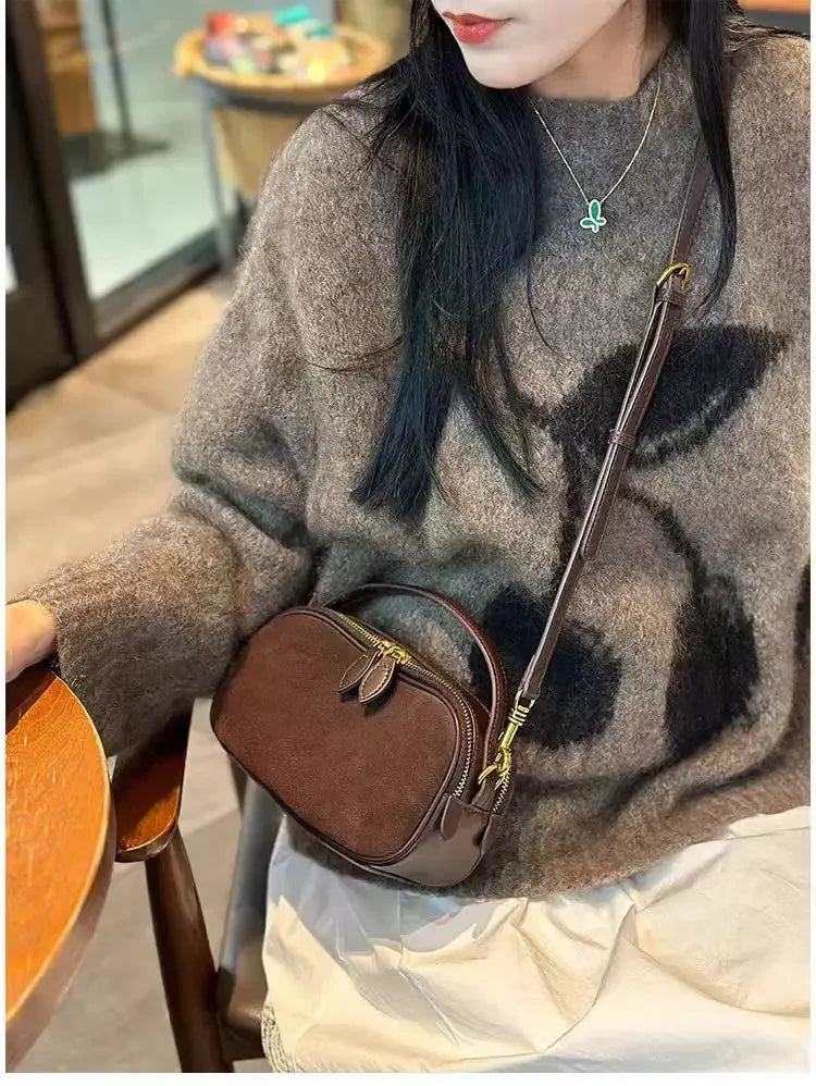 Women's Genuine Suede Cowhide Leather Shoulder Bag Soft Cow Versatile Ladies Crossbody Bag Trendy Luxury Female Designer PlatiNum