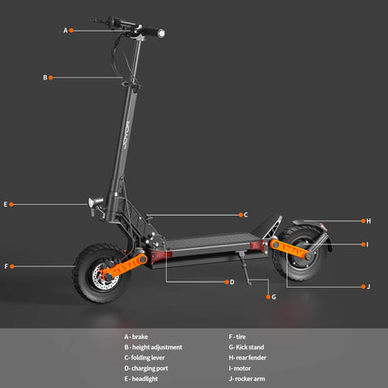Monopattino elettrico fuoristrada JOYOR S10-S-Z 60V 18Ah Doppio Motore 2000W Pneumatici da 10 Pollici Pieghevole Urbano Portatile
