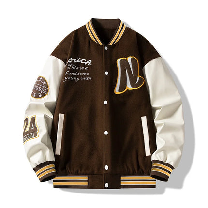 Men Varsity Baseball Bomber Jacket Hip Hop Harajuku Bone Letter Patchwork Leather Jackets Streetwear Women Unisex College Coats