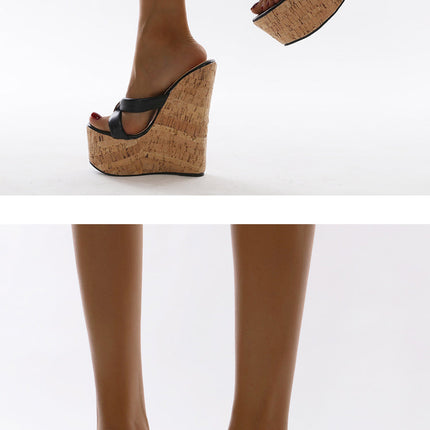 Aneikeh Wedges Heel Women Slippers Fashion Open Toe Platform Sandals Summer Super High Heels Female Party Shoes Size 35-42 PlatiNum