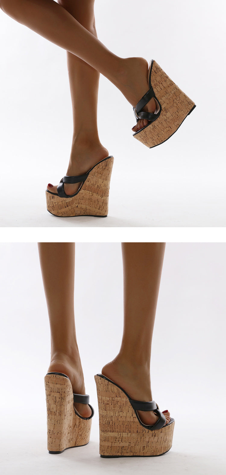 Aneikeh Wedges Heel Women Slippers Fashion Open Toe Platform Sandals Summer Super High Heels Female Party Shoes Size 35-42 PlatiNum