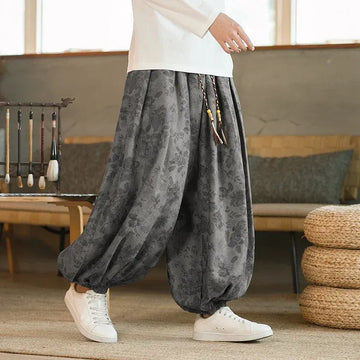 Pantaloni di alta qualità per uomo stile cinese fiore scuro velluto a coste Bloomers casual elastico in vita moda pantaloni larghi a gamba larga maschile