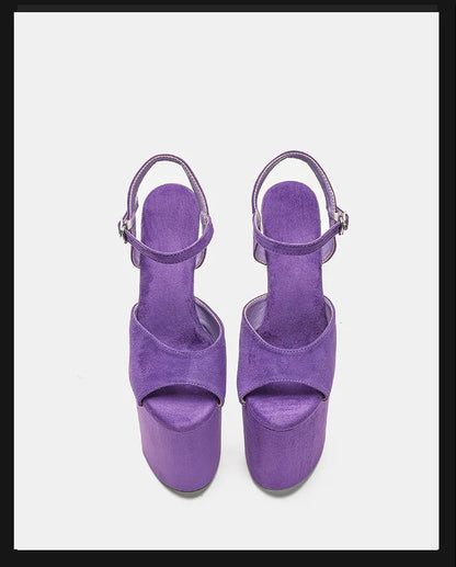 Purple Super High Heel Nightclub Stage Shoes Women 20CM Stiletto Suede Pole Dance Sandals Model Catwalk Show Summer High Heels