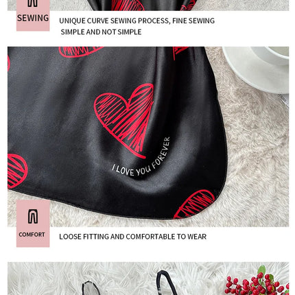 Camicia da notte sottoveste in raso con stampa labbra rosse per San Valentino, mini abito da notte senza schienale con scollo a V, abiti da notte da donna