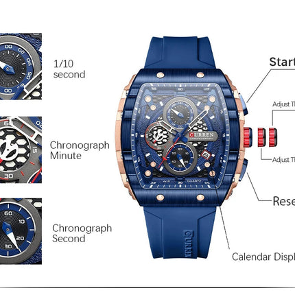 CURREN Orologio da uomo alla moda, marchio unico, design quadrato, lusso, nastro sportivo al quarzo, orologi da uomo impermeabili platinumshop