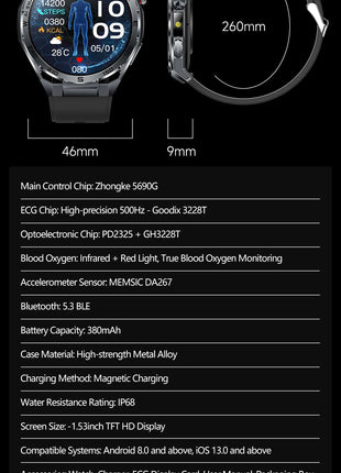 Nuovo Smartwatch 2026 con Analisi del Grasso Corporeo ECG+PPG, Acido Urico, Pressione Sanguigna, Ossigeno nel Sangue, Chiamate Bluetooth, Orologio Sportivo Intelligente per Uomini e Donne platinumshop