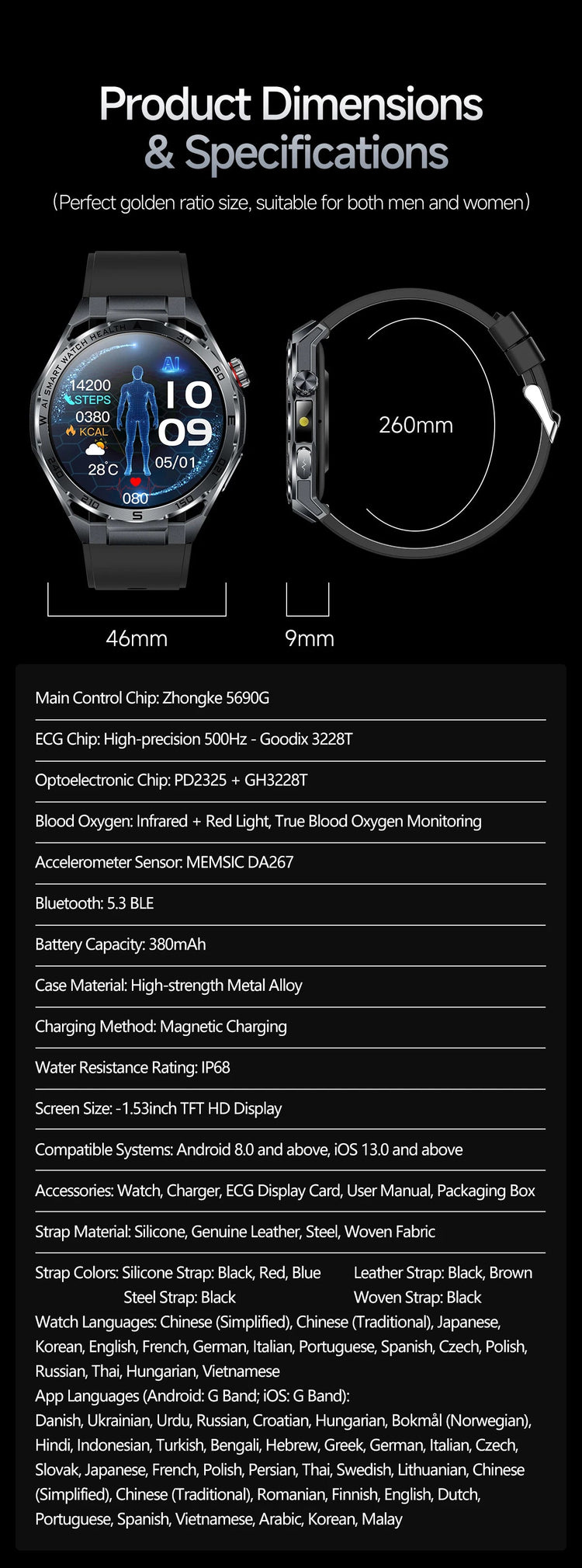 Nuovo Smartwatch 2026 con Analisi del Grasso Corporeo ECG+PPG, Acido Urico, Pressione Sanguigna, Ossigeno nel Sangue, Chiamate Bluetooth, Orologio Sportivo Intelligente per Uomini e Donne platinumshop