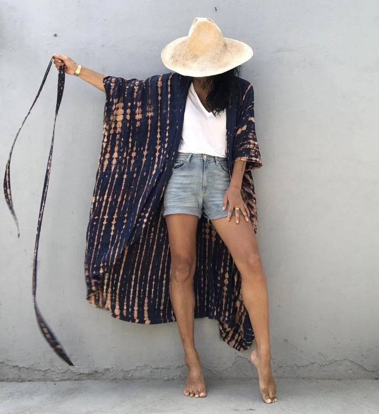 Copricostume da spiaggia da donna con apertura sul davanti, maxi cardigan, kimono, costume da bagno con cinture platinumshop