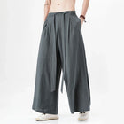 Men's Retro Cotton and Linen Chinese Style Pants Summer Kimono Solid Color Traditional Trousers Loose Wide-Leg Casual Pants Male Streetwear