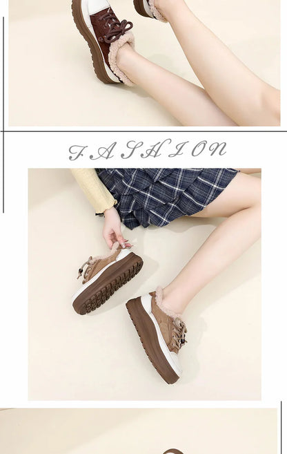 ZXRYXGS 2025 Top Layer Cowhide Women's Winter Sneakers Warm Shoes Platform Increase Shoes Casual Sneakers Snow Shoes Large Size