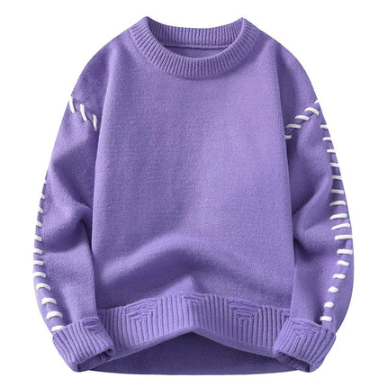 Solid Color Trendy Loose Knit Sweater With Coarse Yarn Weaving Pattern For Autumn And Winter Men's Top And Street Pullover