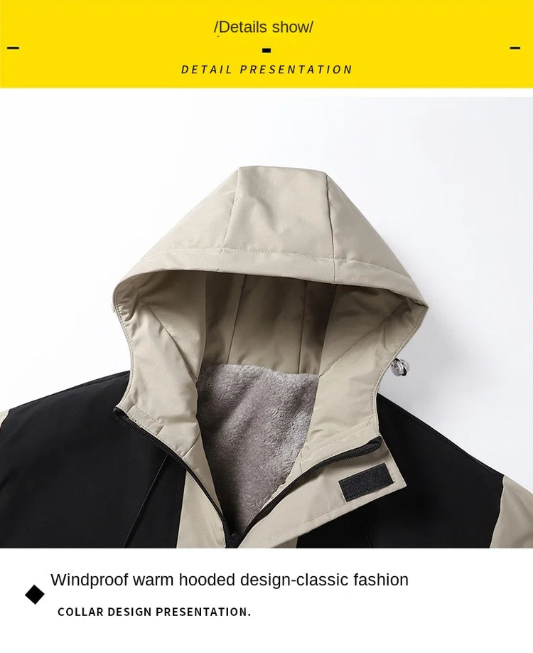 Plus Size Male Waterproof Windproof Hooded Jacket Autumn Winter New Fashion Men Casual Loose Fleece Thick Warm High Quality Coat