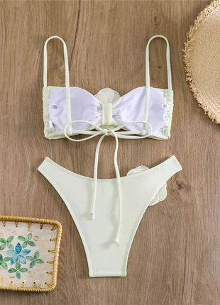 Costume da Bagno Sexy con Fiori e Fascia, Bikini a Perizoma 2025, Costumi da Bagno Donna con Lacci, Set Bikini Brasiliano, Biquini Mujer platinumshop