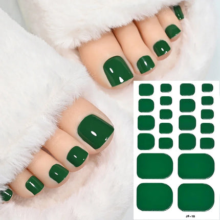 22Tips Red Christmas Baking Free Toenail Sticker Glossy Solid Color Self-adhesive Toe Nail Strips Festival Full Cover Foot Wraps2028