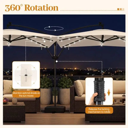 Ombrellone da patio a braccio laterale 8x8 piedi quadrati con LED solari e rotazione a 360° °   Rotazione-Beige