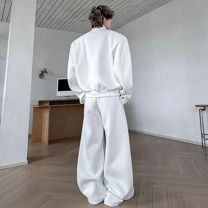 LUZHEN Fashion Street Two-piece Sets Men's Zipper Shoulder Design Long Sleeve Sweatshirt 2025 Autumn Loose Wide Leg Pants JY3912 PlatiNum