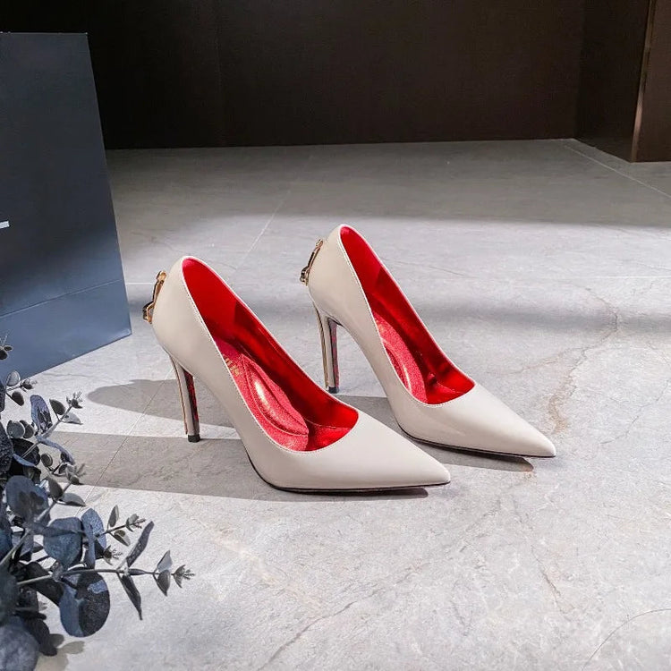 Scarpe da Donna di Lusso con Decorazioni Metalliche, Tacco Alto a Punta, Eleganti Scarpe Casual Francesi, Zapatos Mujer platinumshop
