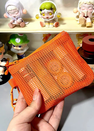 Travel Makeup Storage Bags New Mesh Coin Purse Simple Portable Mini Bag Multi-purpose Square Bag Double-layer Zipper Card Holder PlatiNum