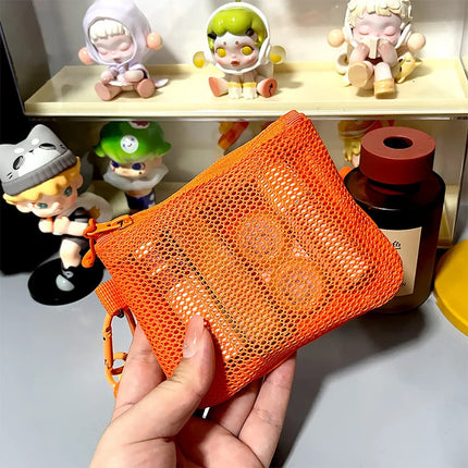 Travel Makeup Storage Bags New Mesh Coin Purse Simple Portable Mini Bag Multi-purpose Square Bag Double-layer Zipper Card Holder PlatiNum