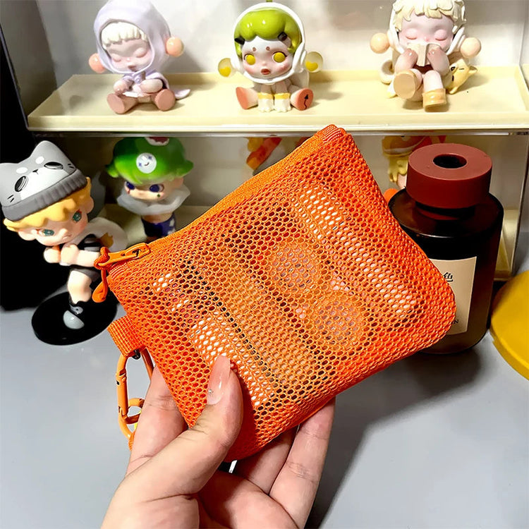 Travel Makeup Storage Bags New Mesh Coin Purse Simple Portable Mini Bag Multi-purpose Square Bag Double-layer Zipper Card Holder PlatiNum