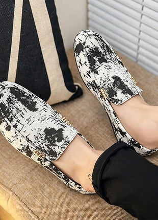 Mocassini stampati alla moda per uomo, scarpe basse estive traspiranti, scarpe casual da uomo, comode scarpe da guida antiscivolo, scarpe slip-on da uomo