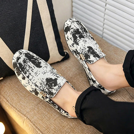 Mocassini stampati alla moda per uomo, scarpe basse estive traspiranti, scarpe casual da uomo, comode scarpe da guida antiscivolo, scarpe slip-on da uomo