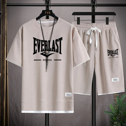 Men's Summer Outfit High Quality Round Neck Men's T-shirt 2-Piece Shorts Set Quick Dry Running Leisure.