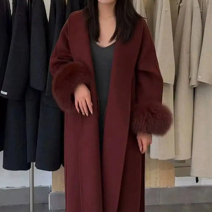 BJTZ Fox Fur Classic Long Double-Sided Pure Wool Coat For Women 2025 New Autumn Winter High-End Woolen Jacket