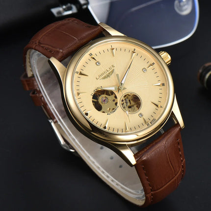 LONGLUX Automatic Watch Elegant Style Wholesale Mechanical Wristwatches Skeleton Rome Waterproof Mens Watch Men Gift