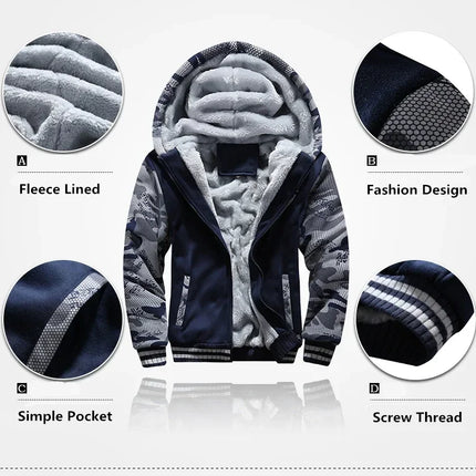 New Winter Fleece Thicken Men's Two-piece Zipper Sports Set Hooded Thermal Suit Casual Oversized Tracksuit 4XL 5XL Funny Suit