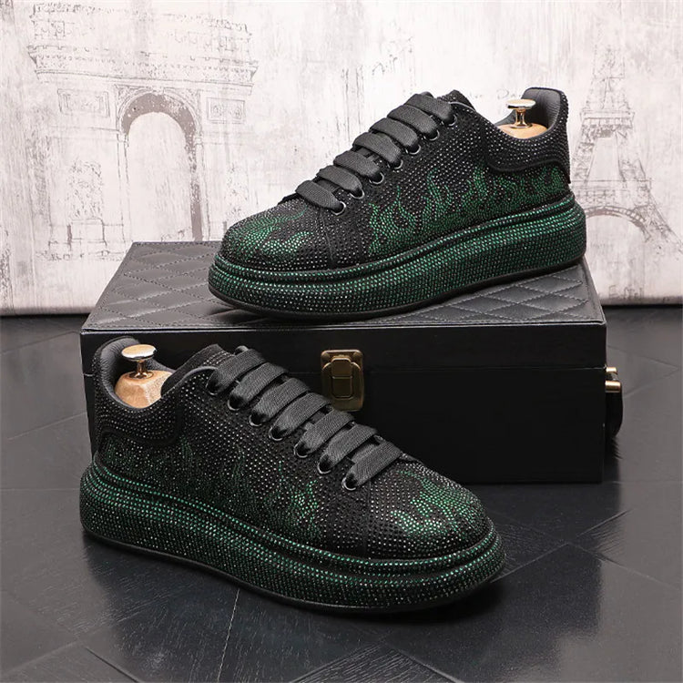 New Style Luxury Men's High Hip-hop Casual Shoes Men Black Fashion Rivets Shoes Italy Fashion Leisure Driving Loafers