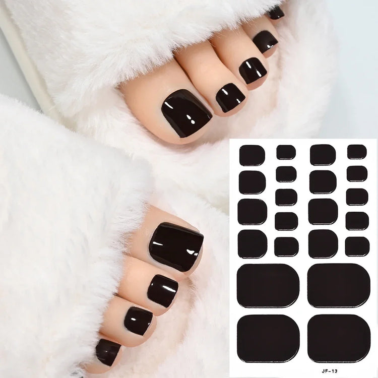 22Tips Red Christmas Baking Free Toenail Sticker Glossy Solid Color Self-adhesive Toe Nail Strips Festival Full Cover Foot Wraps2028