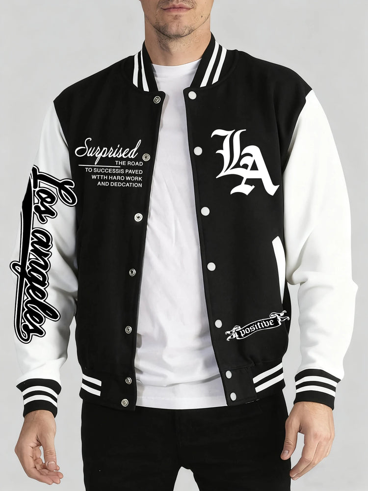 Los Angeles Art Letter Prints 2 Colors Tops Men Autumn Winter Casual Jackets Fashion Soft Baseball Jersey Loose Sports Clothes
