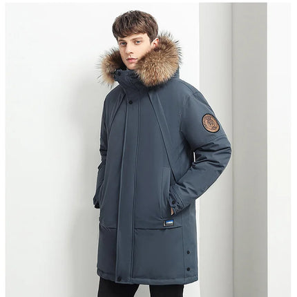 Men Winter Goose Down Coats Fur Collar Hooded Long Down Jackets Top Quality Male Outdoor Windproof Warm Winter Jackets Canada